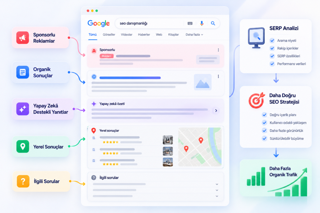 SERP Nedir? Google Arama Sonuçları ve Özellikleri 8 SEO Arama Sonuclari ve Strateji Akisi