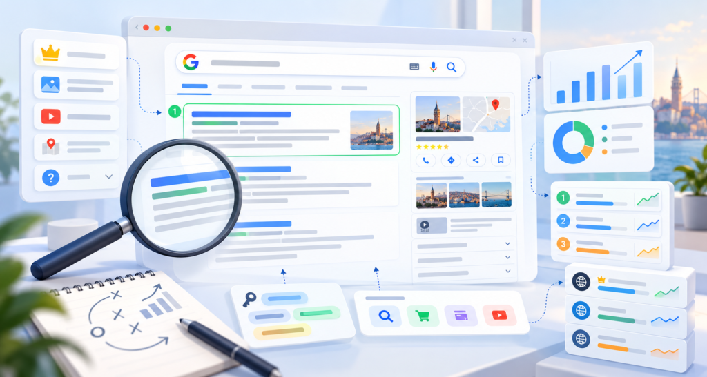 SERP Nedir? Google Arama Sonuçları ve Özellikleri 4 SERP Analizi SEO Paneli