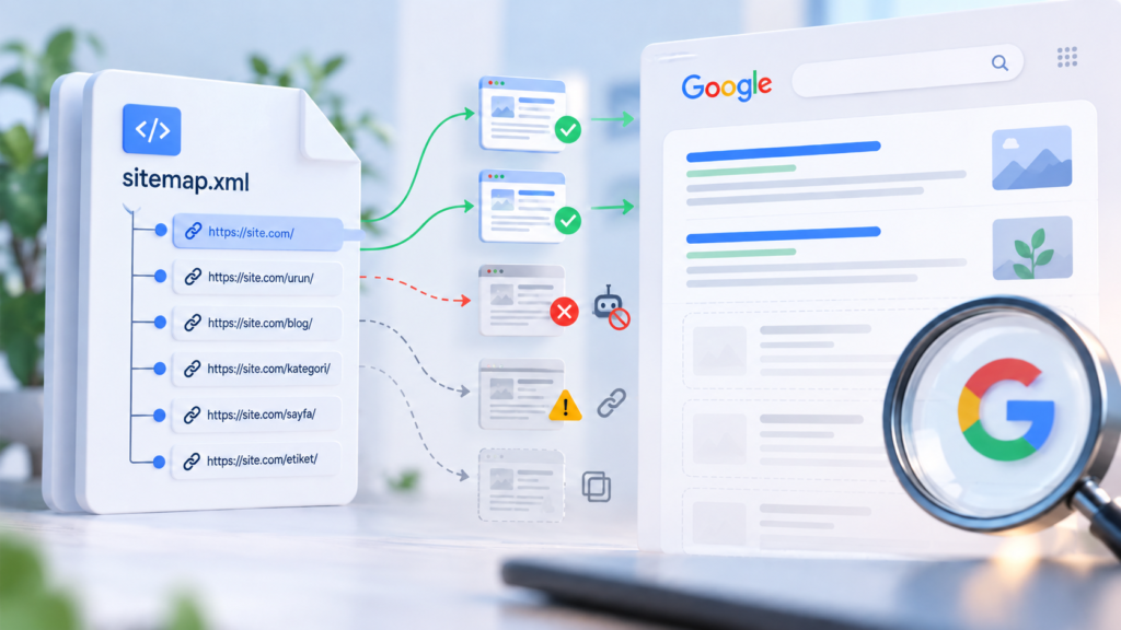 Sitemap İçindeki URL'ler Neden Dizine Eklenmez? 1 XML Site Haritasi ve Google Arama Akisi